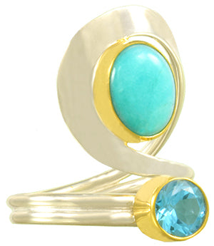 Michou Sterling Silver & 22K Gold Vermeil Amazonite and Topaz Ring