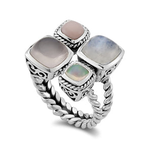 Samuel B. Sterling Silver Rose Quartz, Rainbow Moonstone, Pink Opal & Opal Ring