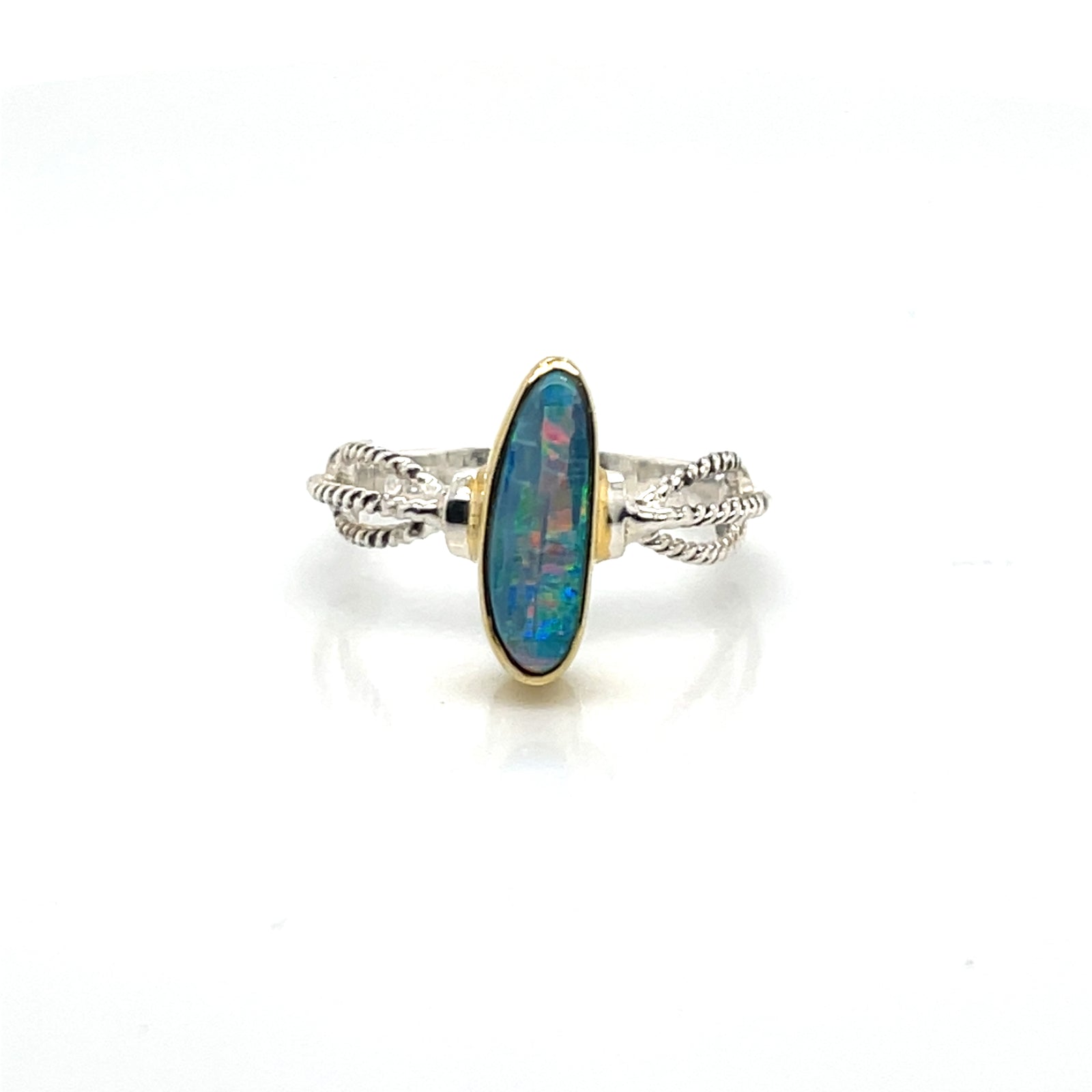 Michou One of a Kind Sterling Silver & 22K Gold Vermeil Braided Three-Strand Opal Ring