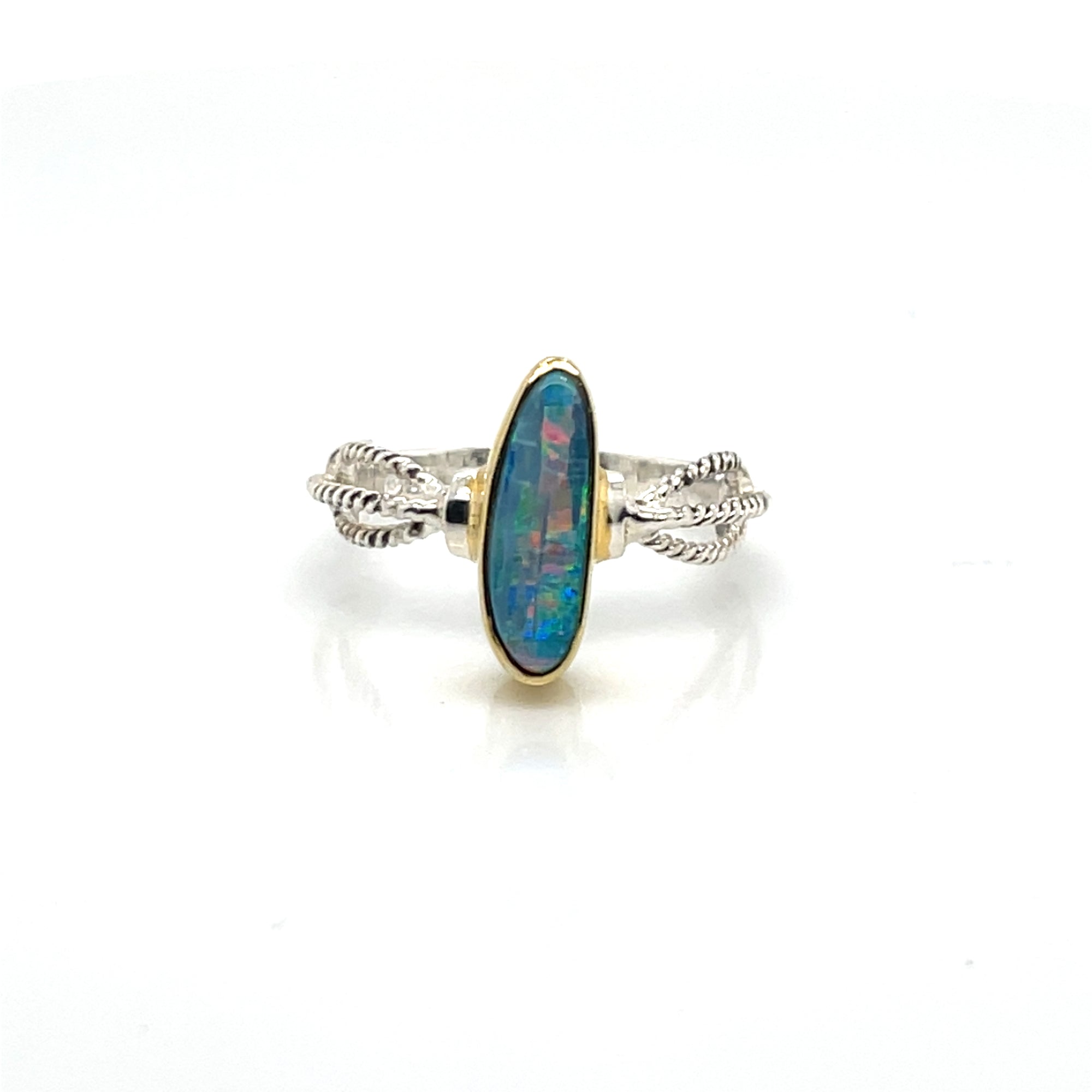 Michou One of a Kind Sterling Silver & 22K Gold Vermeil Braided Three-Strand Opal Ring