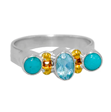 Sterling Silver & 22K Gold Vermeil Amazonite & Sky Blue Topaz Ring