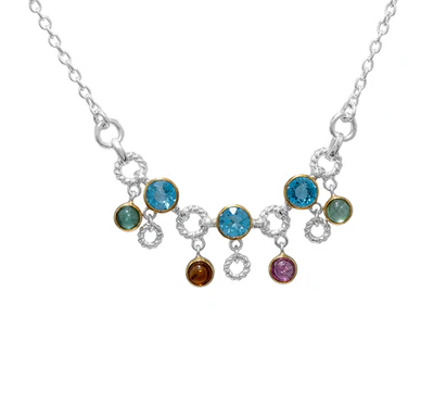 Michou Sterling Silver &  22K Gold Vermeil Necklace with Green Tourmaline, Ethiopian Opal and Pink Tourmaline