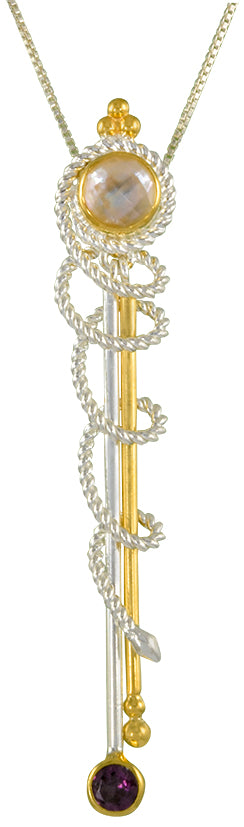 Michou Sterling Silver & 22K Gold Vermeil Mother of Pearl And Rhodolite Garnet Necklace