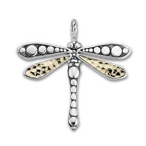 Samuel B. Sterling Silver & 18K Yellow Gold Hammered Gold Dragonfly Pendant