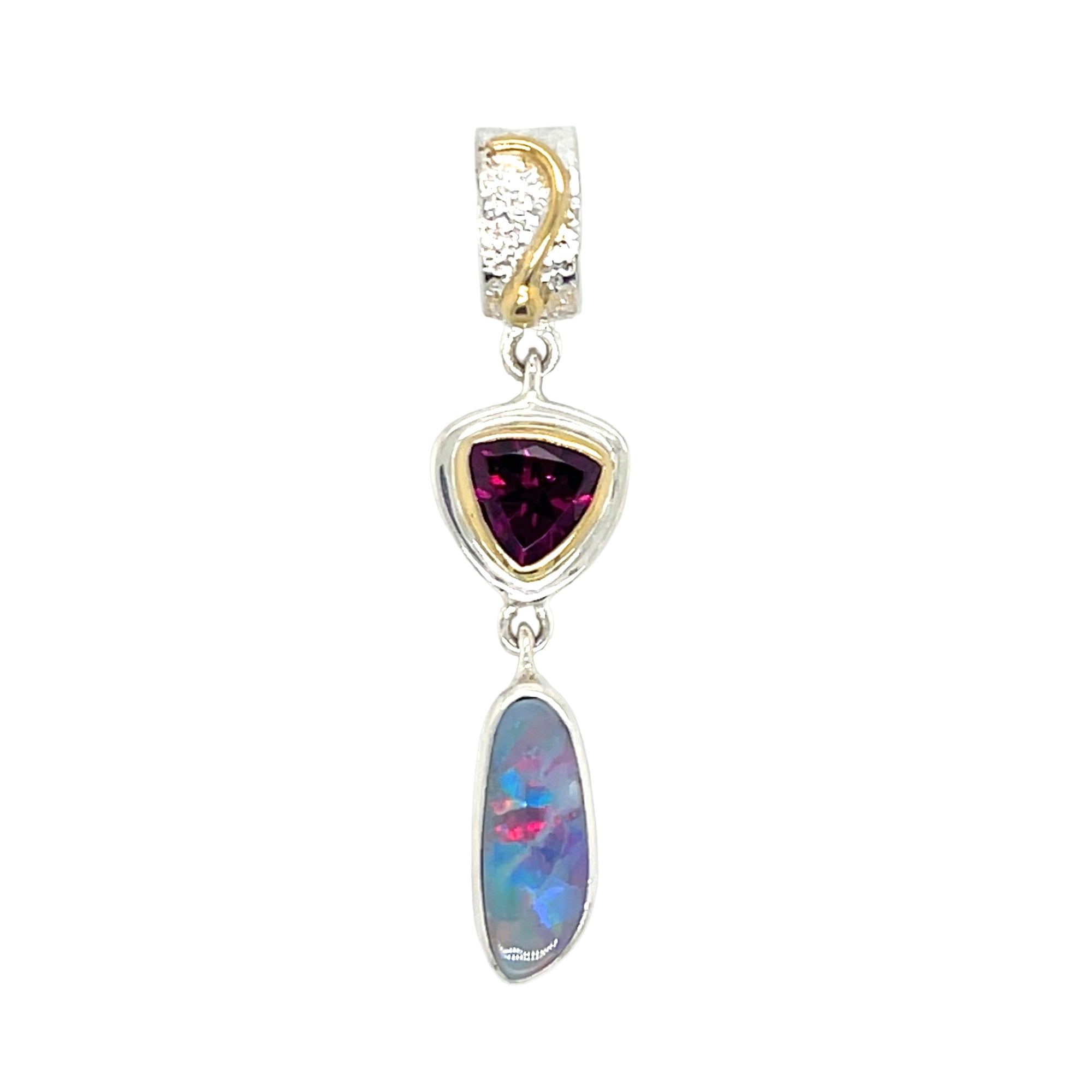 Sterling Silver & 22K Gold Vermeil Rhodolite Garnet & Opal Drop Necklace