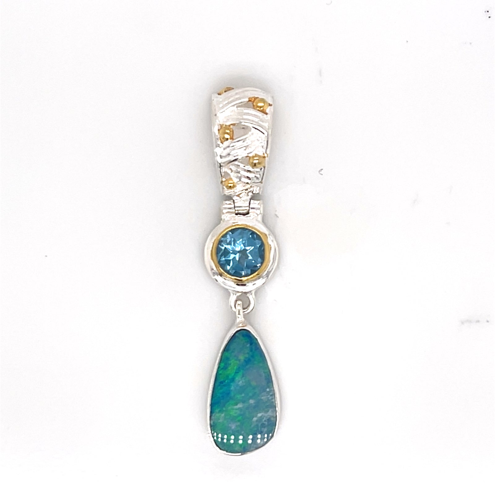 Michou One of a Kind Sterling Silver & 22K Gold Vermeil Braided Three-Strand Opal & Baby Blue Topaz Drop Pendant