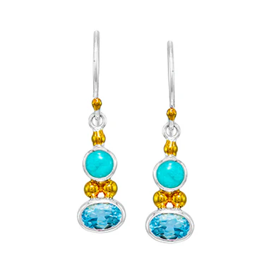 Sterling Silver & 22K Gold Vermeil Earrings with Amazonite and Sky Blue Topaz
