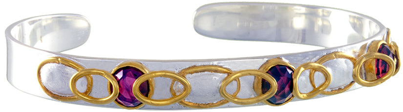 Michou Sterling Silver Rhodolite Garnet Cuff Bracelet