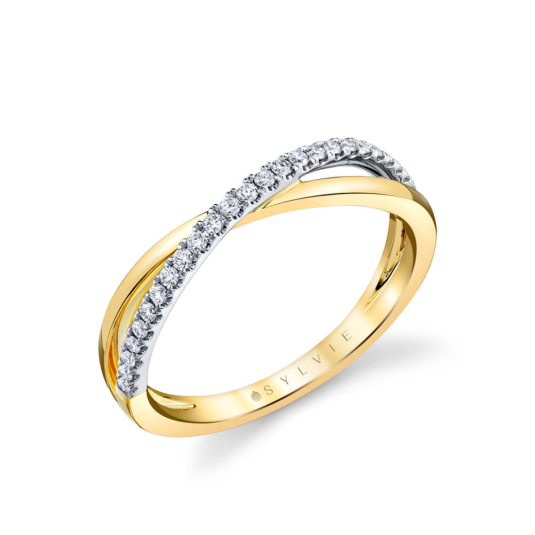 Sylvie 14K Two Tone Diamond Criss Cross High Polished Anniversary Band