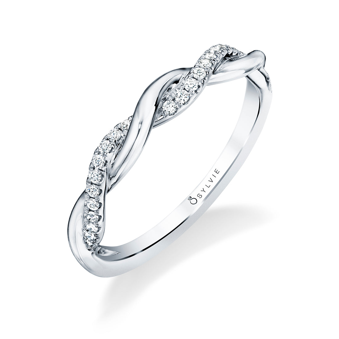 Sylvie 14K White Gold Diamond Spiral Wedding Band