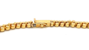 Pre-Owned 18K Yellow Gold Solid Beaded Necklace Featuring A Center Section Of Round Brilliant-Cut Diamonds In A Double-Row Pattern. Finished With A Secure Box Clasp Closure.