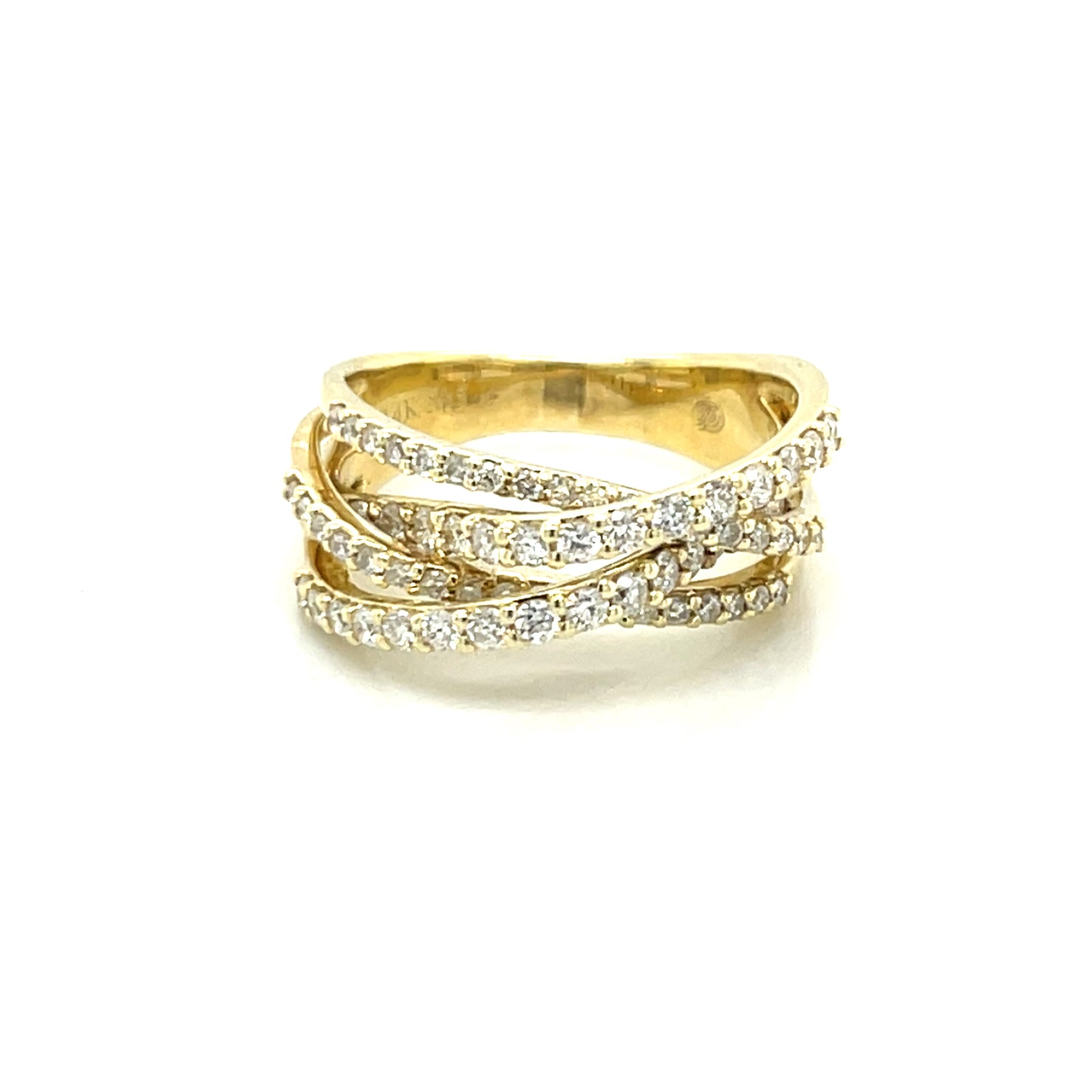 14K Yellow Gold Diamond Crossover Fashion Ring