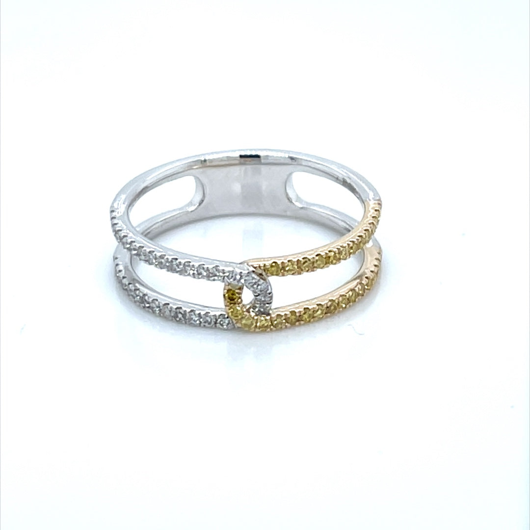 14K Two Tone Gold Fancy Yellow & White Diamond Interlocking Ring