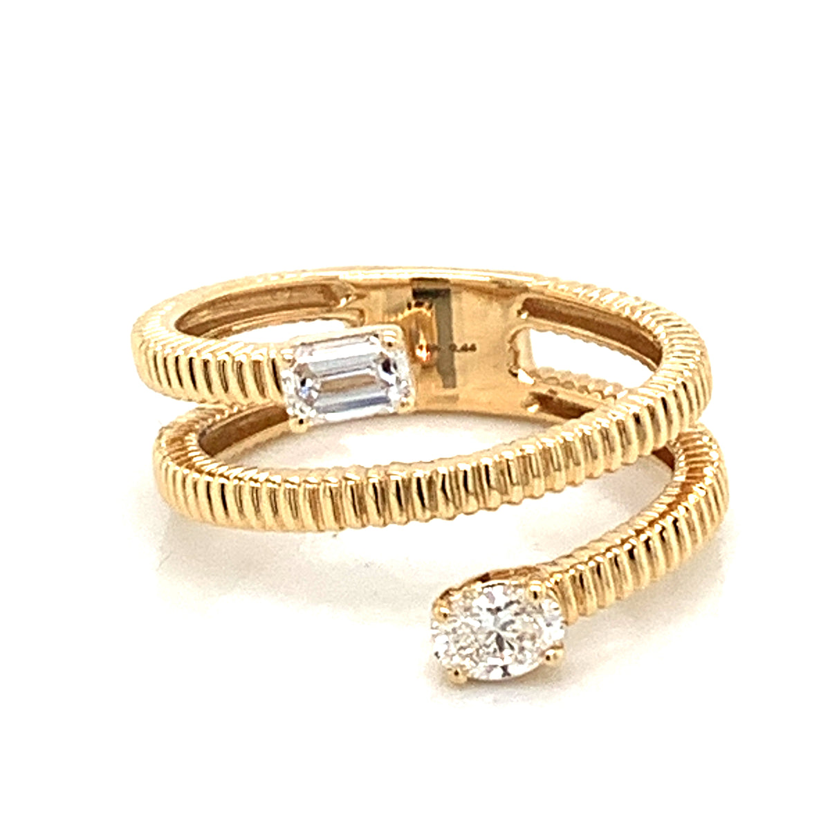 14K Yellow Gold Diamond Open Bypass Textured Ring