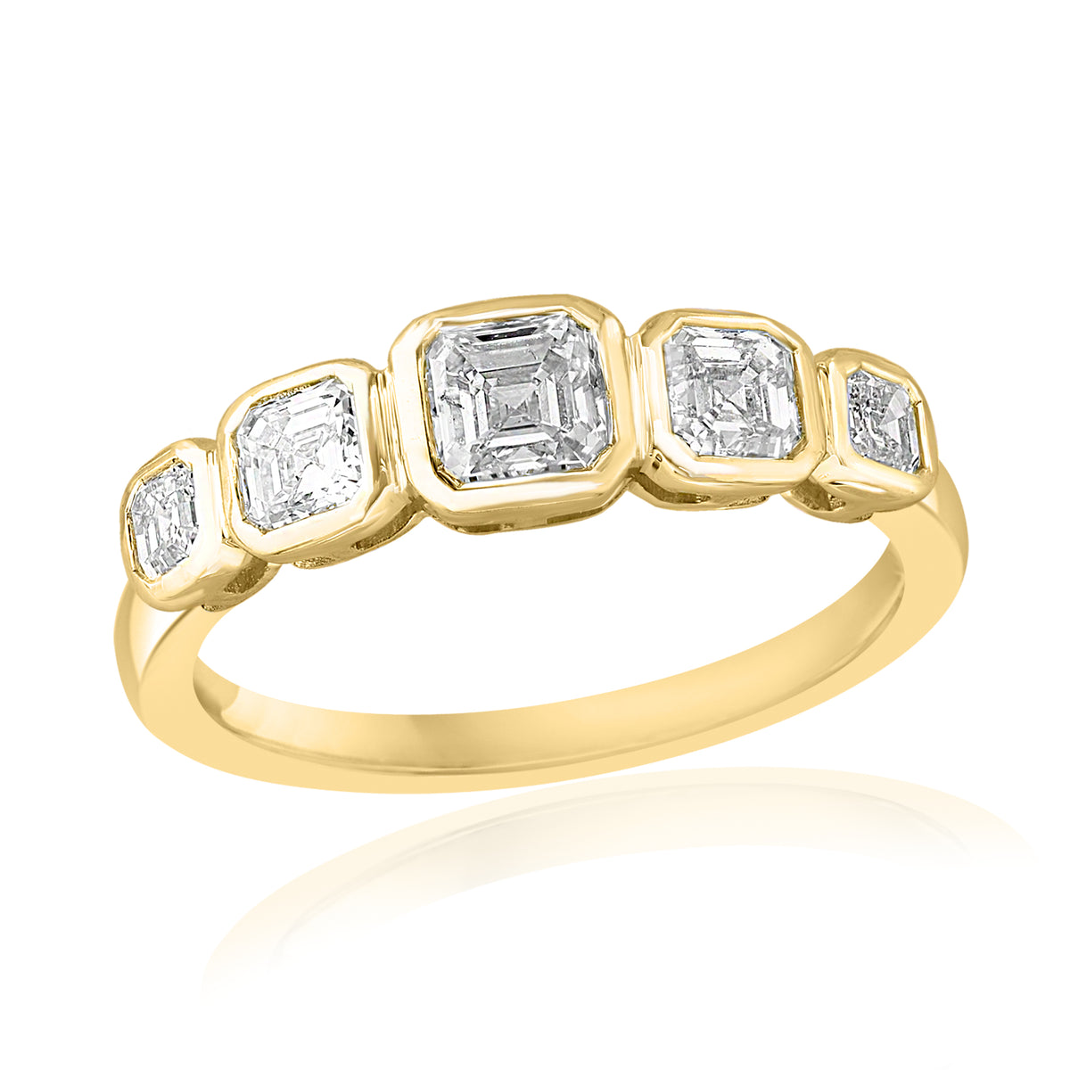 14K Yellow Gold Square Emerald Diamond Bezel Set Ring