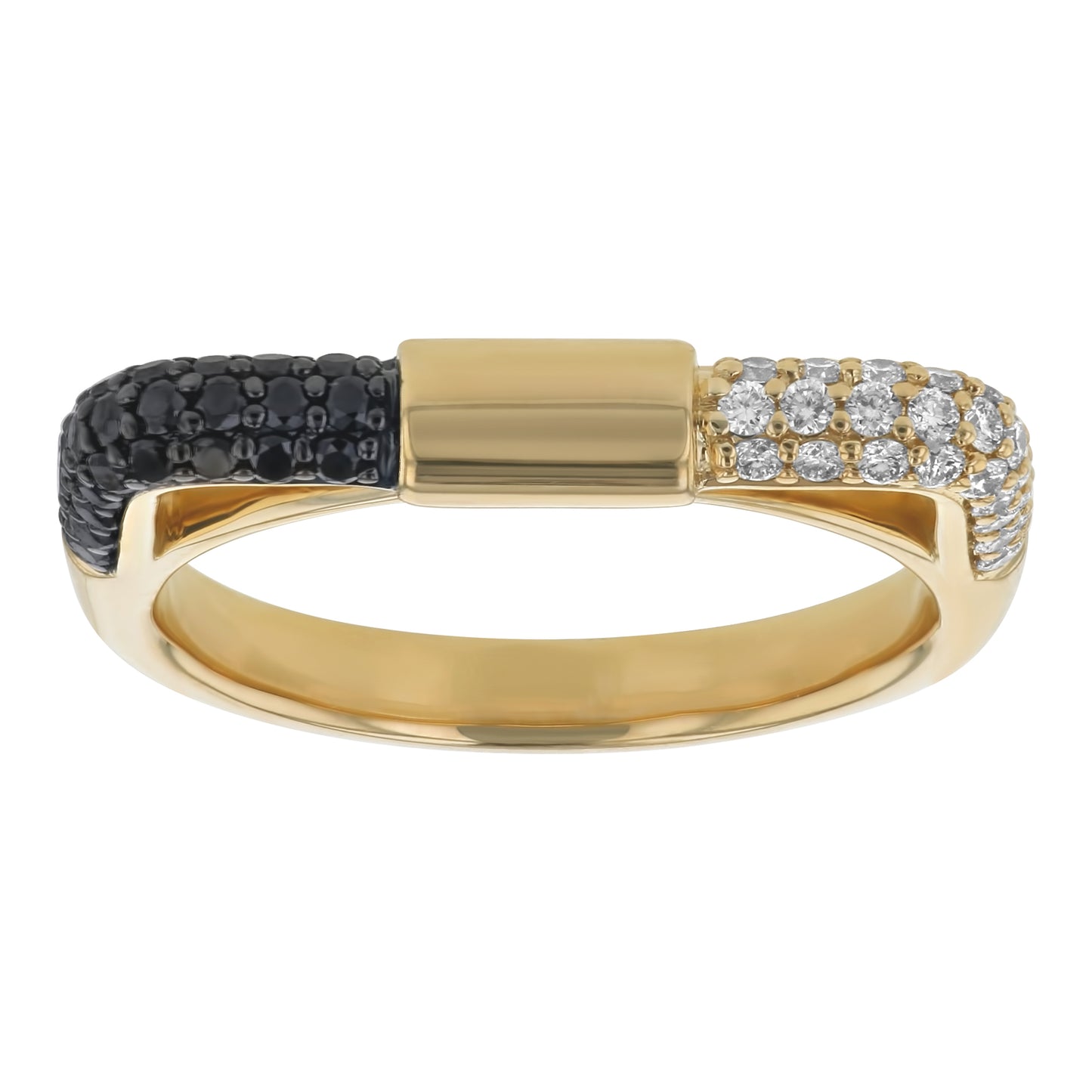 14K Yellow Gold Black & White Pave Diamond Geometric Ring