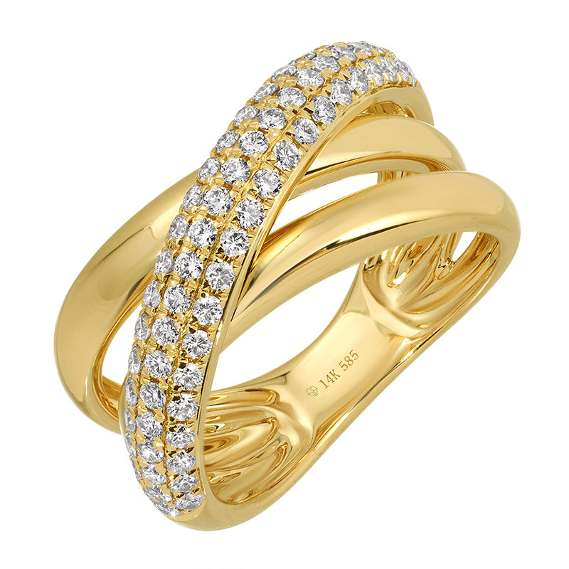 14K Yellow Gold Diamond Crossover Ring