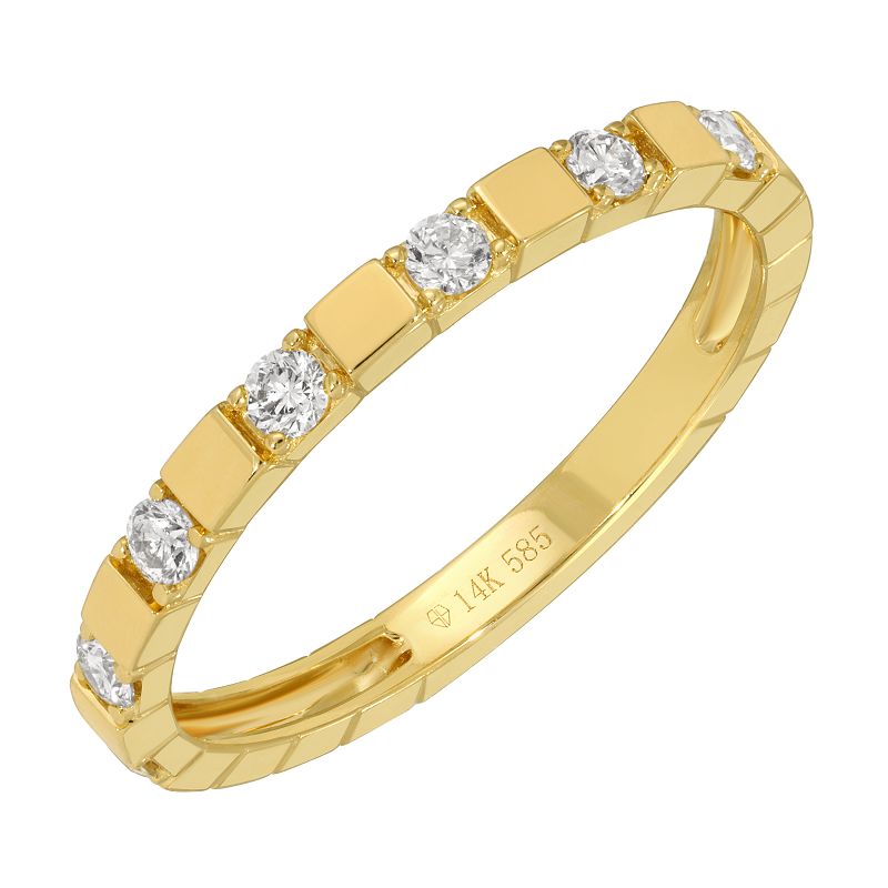 14K Yellow Gold Diamond Bar Style Ring