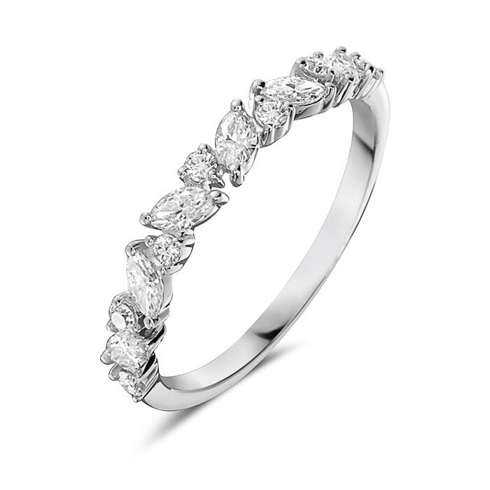 14K White Gold Alternating Marquise & Round Diamond Ring