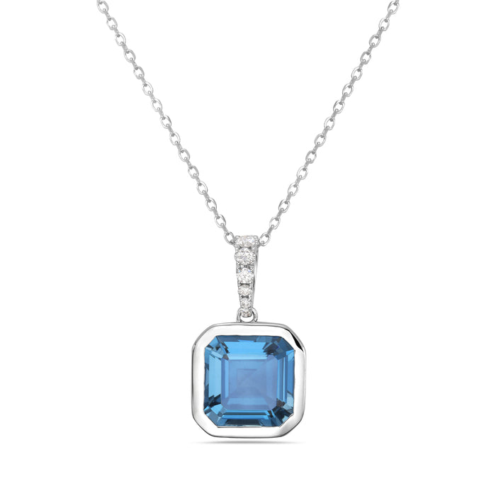 14K White Gold London Blue Topaz Bezel Necklace