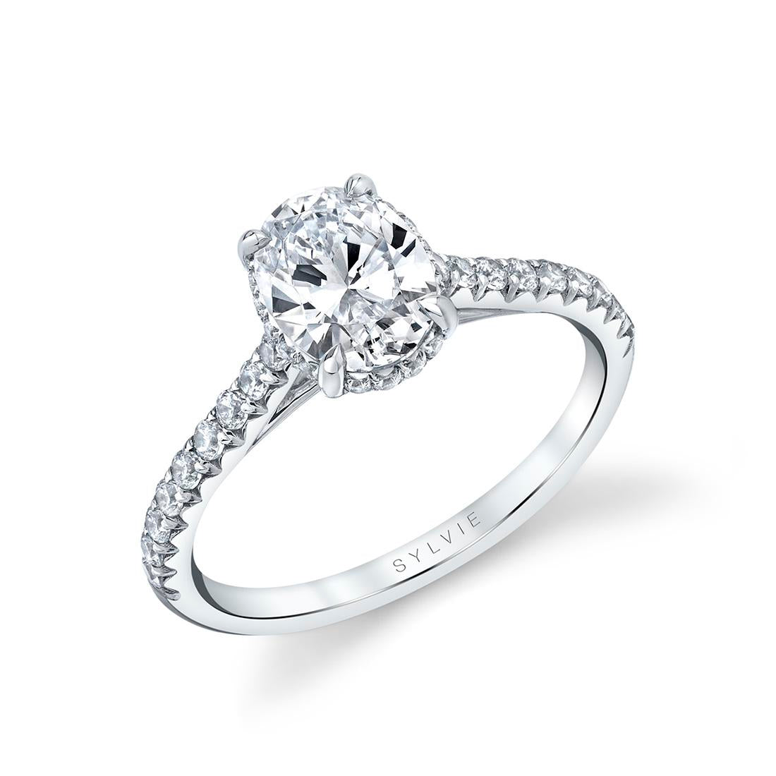 Sylvie 14K White Gold "Harmonie" Diamond Engagement Ring with Hidden Halo