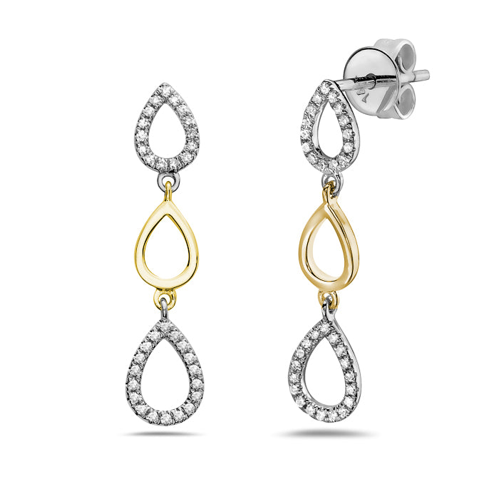 14K White & Yellow Gold Pear Link Diamond Drop Earrings