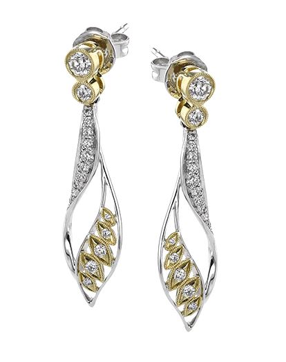 18K White & Yellow Gold Diamond Drop Earrings by Simon G. Jewelry