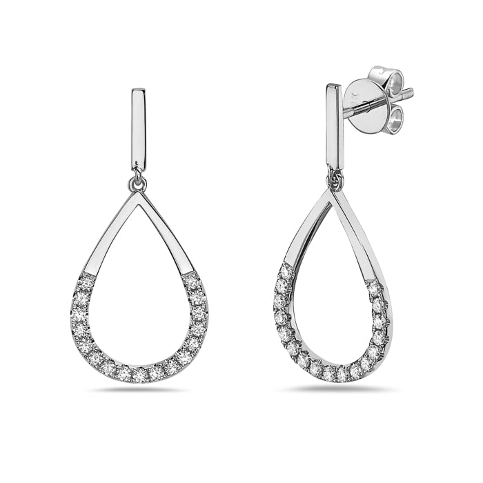 14K White Gold Diamond Pear Shape Design Drop Earrings