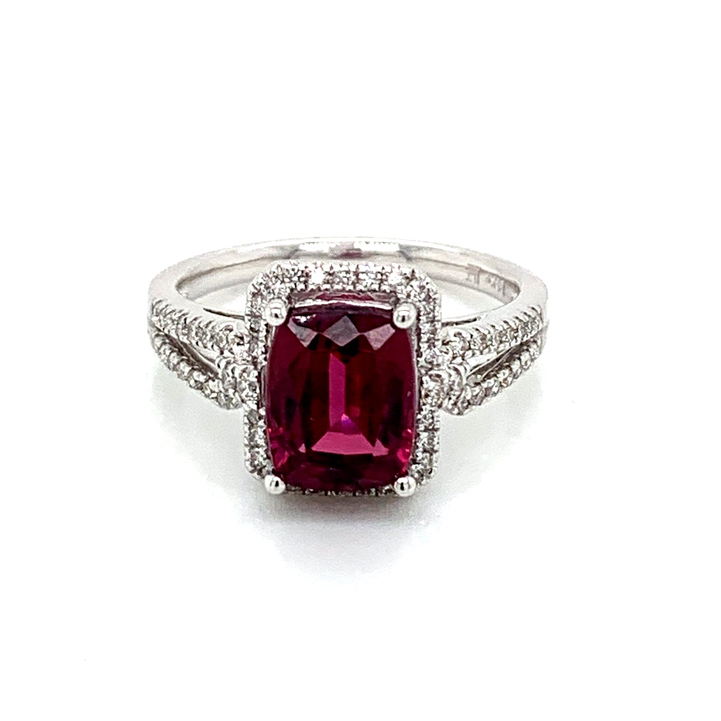 14K White Gold Rhodolite Garnet & Diamond Halo Ring