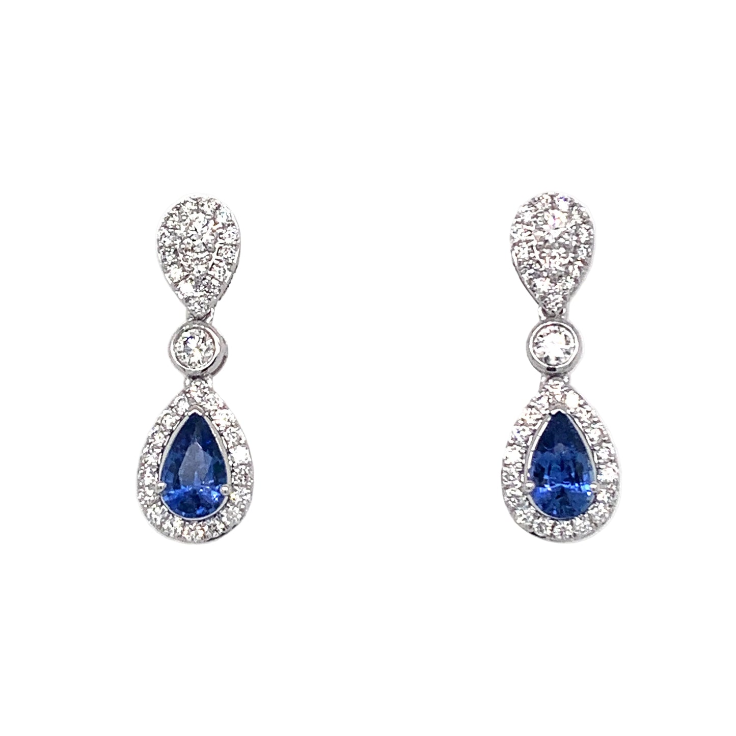 14K White Gold Sapphire & Diamond Drop Earrings