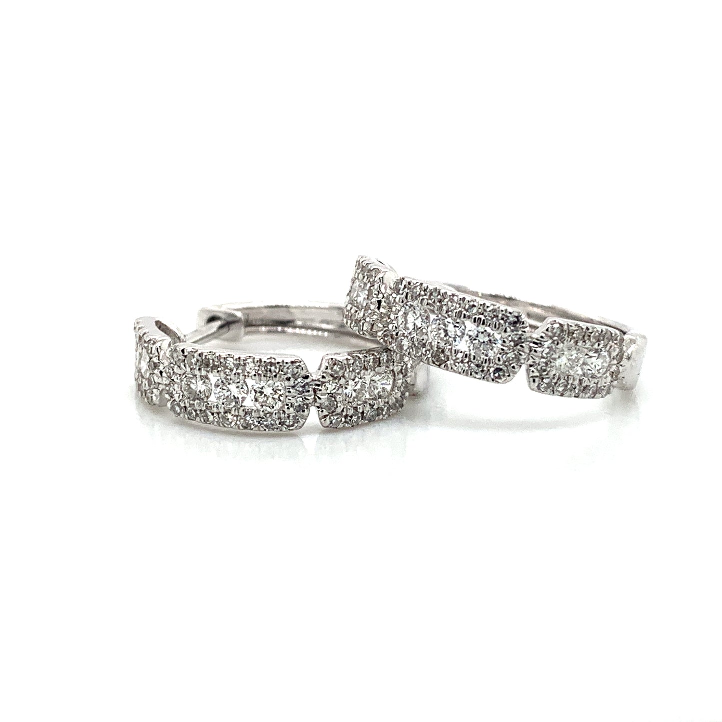 14K White Gold Small Diamond Huggie Earrings