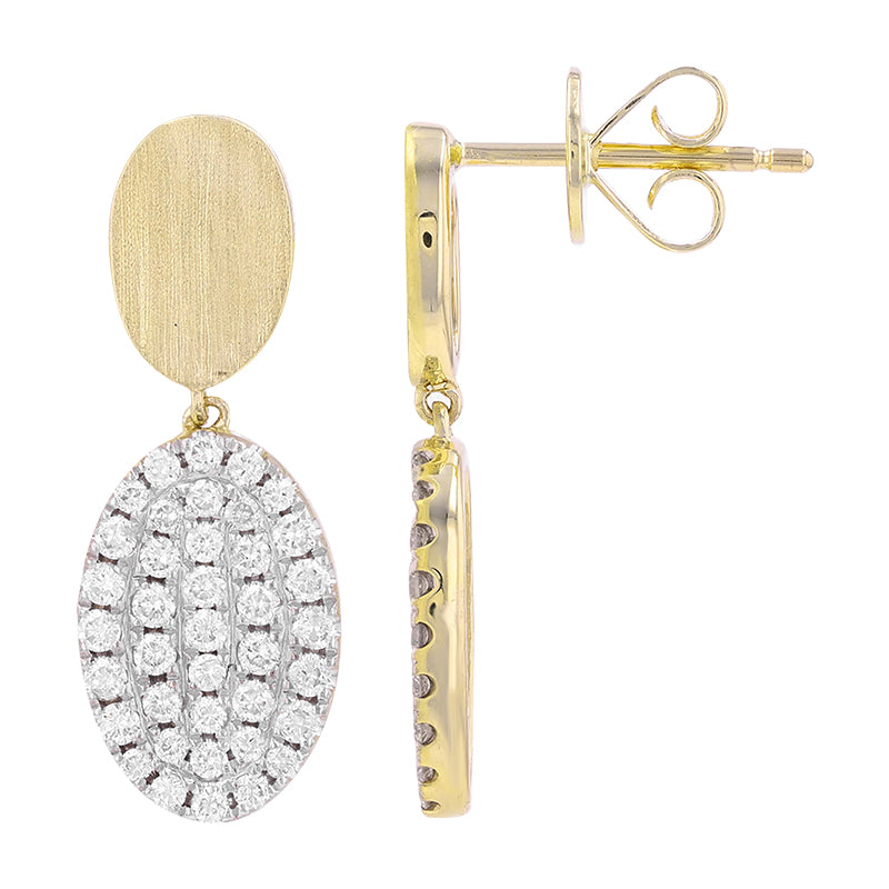 14K Yellow Gold Oval Diamond Pave Drop Earrings
