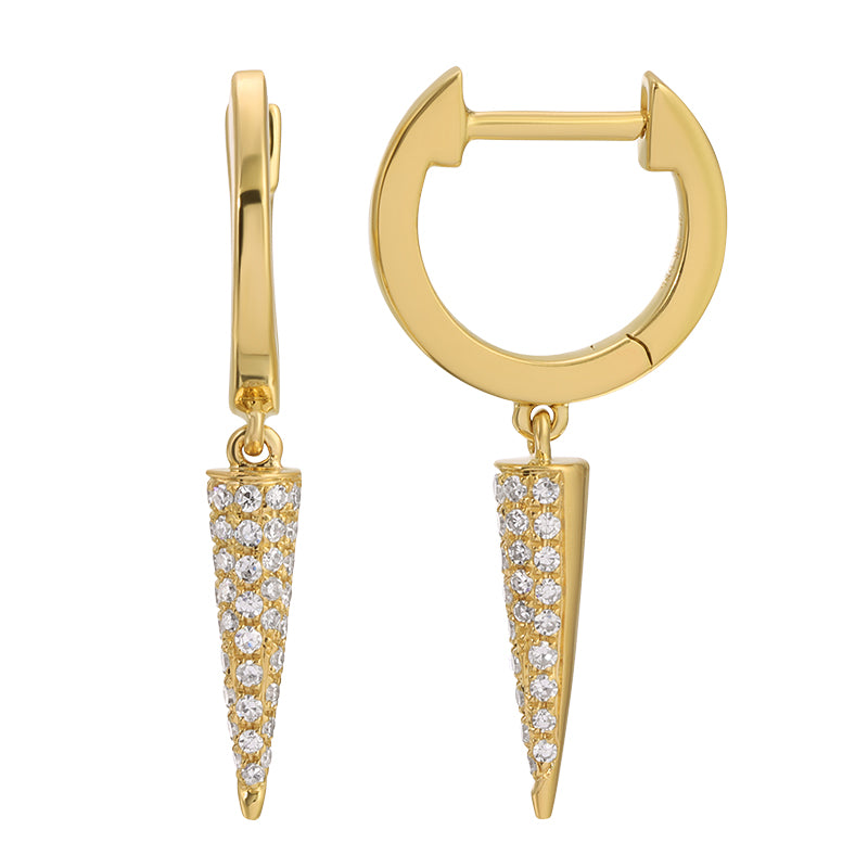 14K Yellow Gold Diamond Pave Spear Drop Earrings