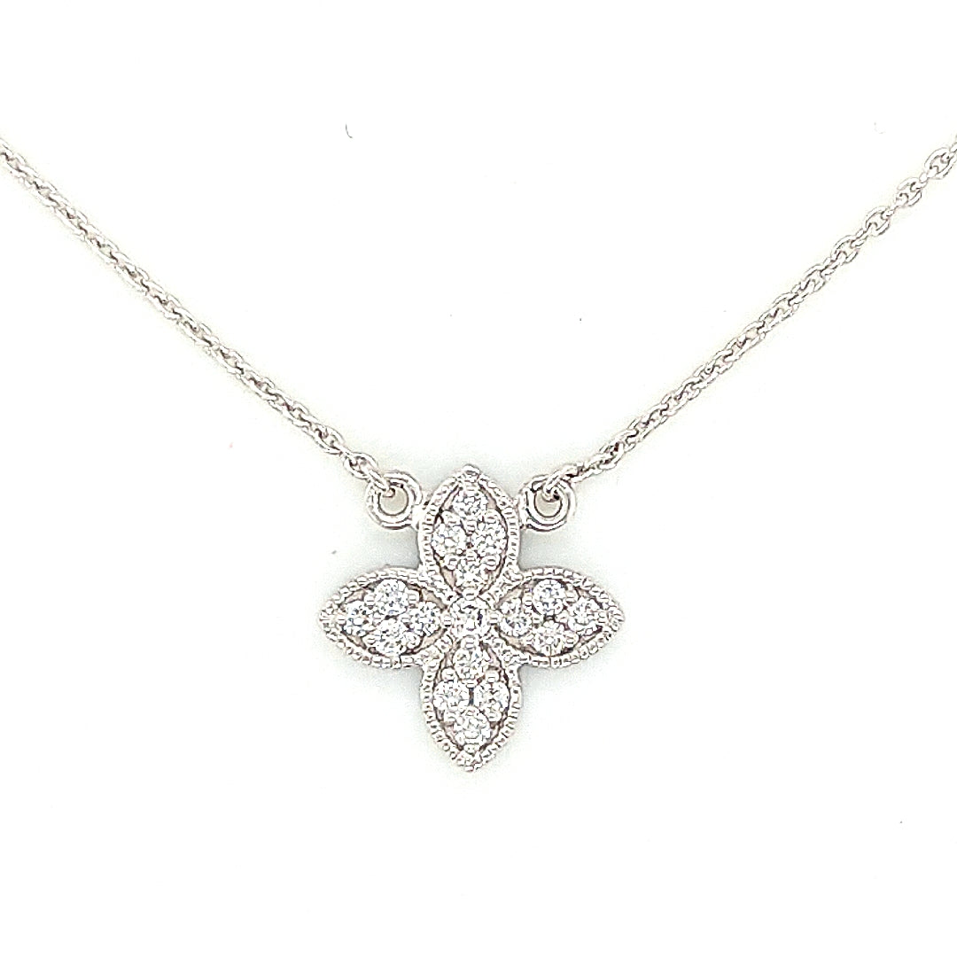18K White Gold Diamond Flower Necklace