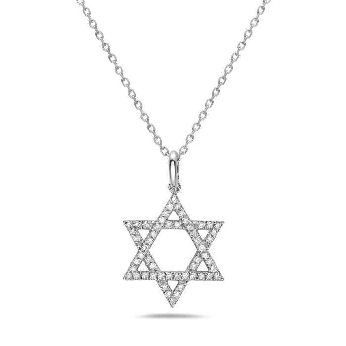 14K White Gold Star of David Diamond Necklace