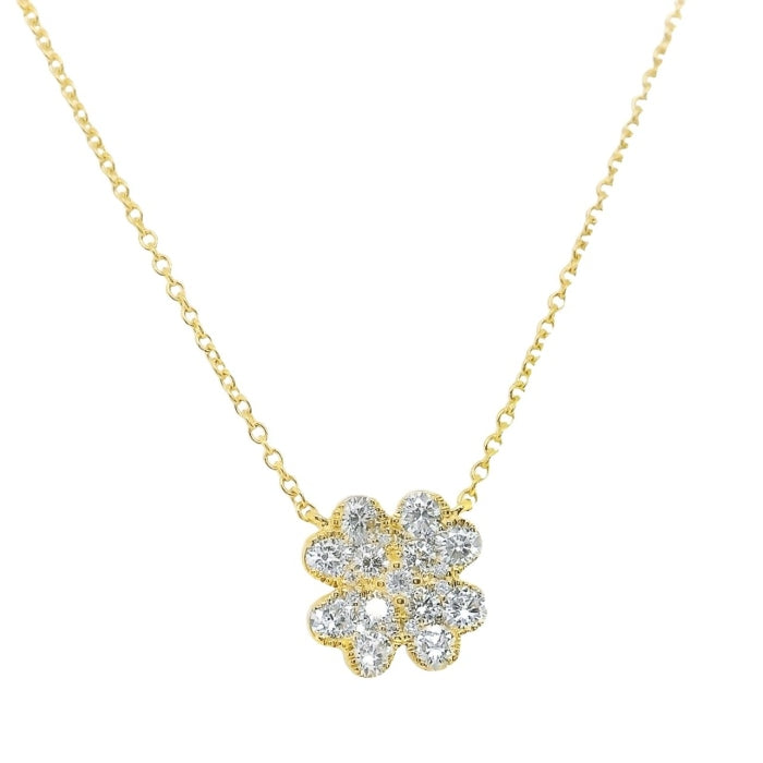 18K Yellow Gold Diamond Clover Necklace
