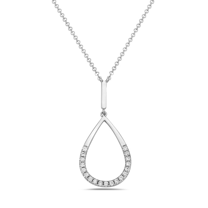 14K White Gold Diamond Pear Shape Drop Necklace