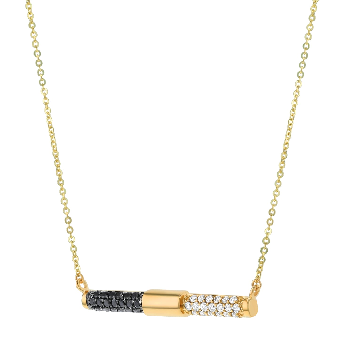 14K Yellow Gold Black & White Diamond Geometric Necklace