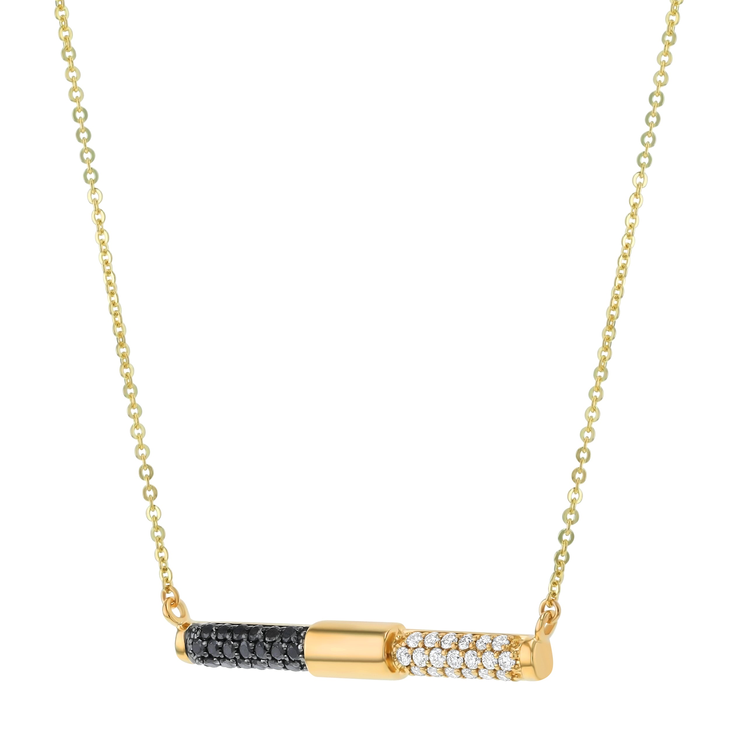 14K Yellow Gold Black & White Diamond Geometric Necklace