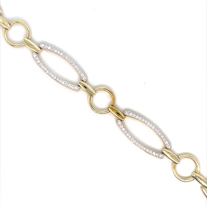 14K Yellow Gold Round & Double Diamond Bar Link Bracelet