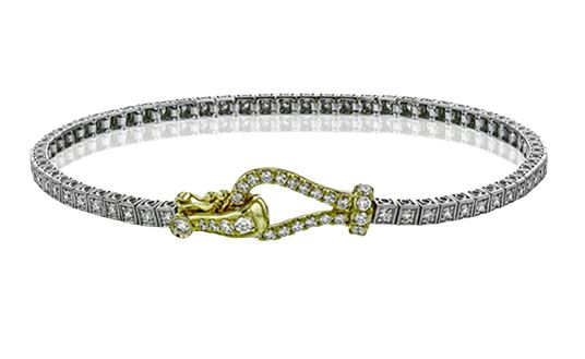 18K White & Yellow Gold Diamond Tennis Buckle Bracelet by Simon G. Jewelry