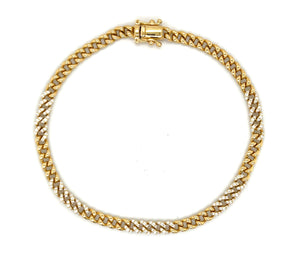 18K Yellow Gold Cuban Link Bracelet with Diamond Pave Sections by Simon G. Jewelry