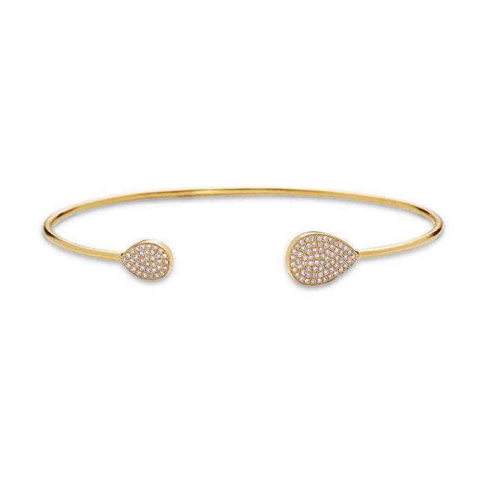 14K Yellow Gold Diamond Open Cuff Bangle Bracelet