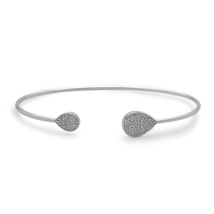 14K White Gold Diamond Open Cuff Bangle Bracelet