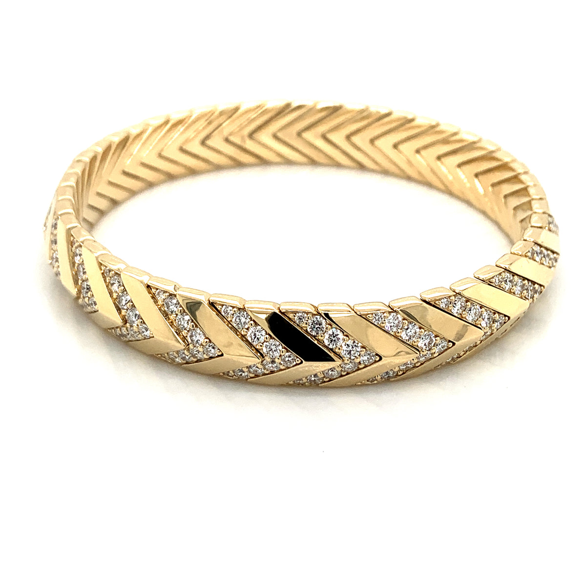 14K Yellow Gold Diamond Bangle Stretch Bracelet