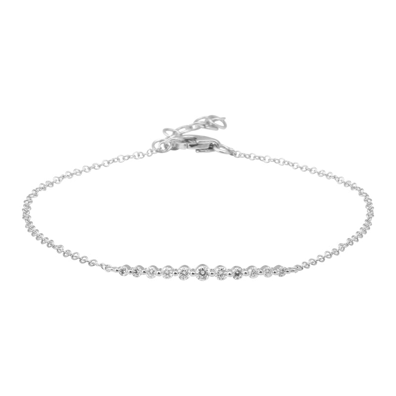 14K White Gold Single Prong Diamond Bar Station Bracelet