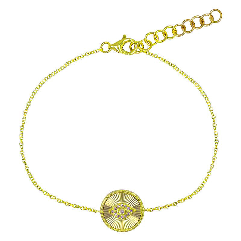 14K Yellow Gold Diamond Watchful Eye Disc Bracelet