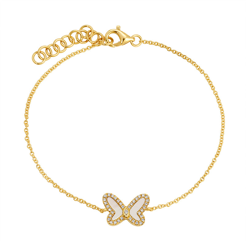 14K Yellow Gold Mother of Pearl & Diamond Butterfly Bracelet