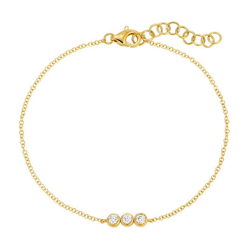 14K Yellow Gold Three Bezel Set Diamond Bracelet