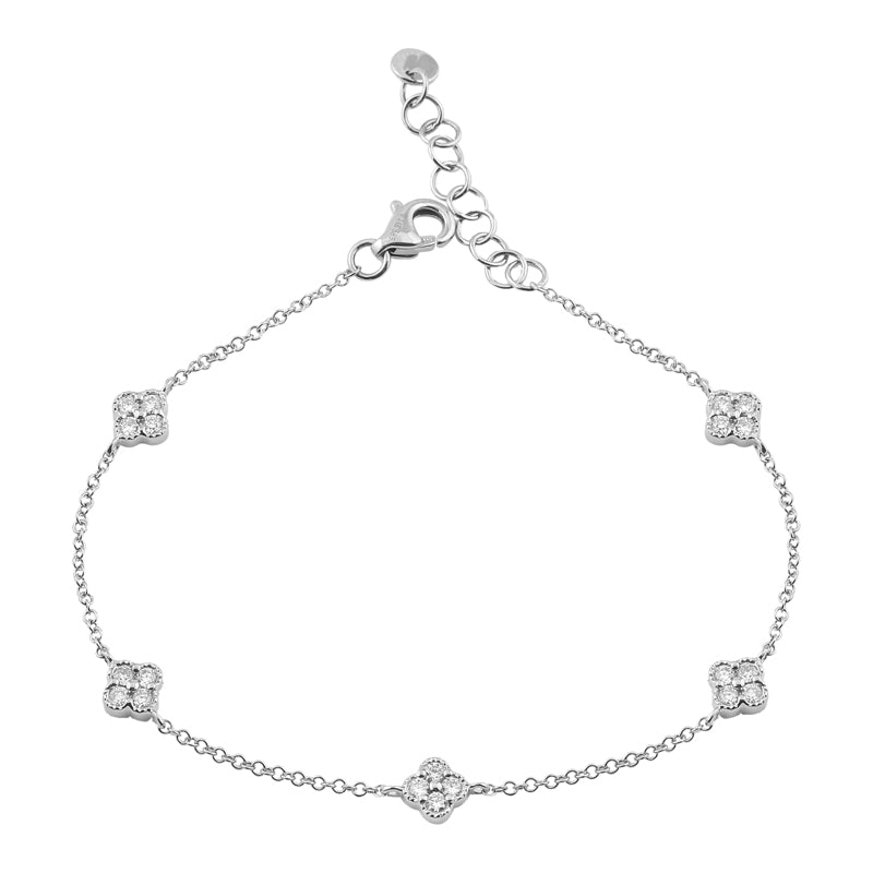14K White Gold Five Station Clover Diamond Bracelet